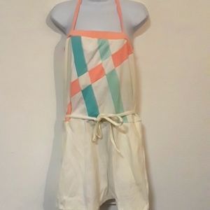 VINTAGE MICHELE PALMER 50% POLYESTER/50% COTTON SZ. 12 HALTER DRESS, U.S.A.